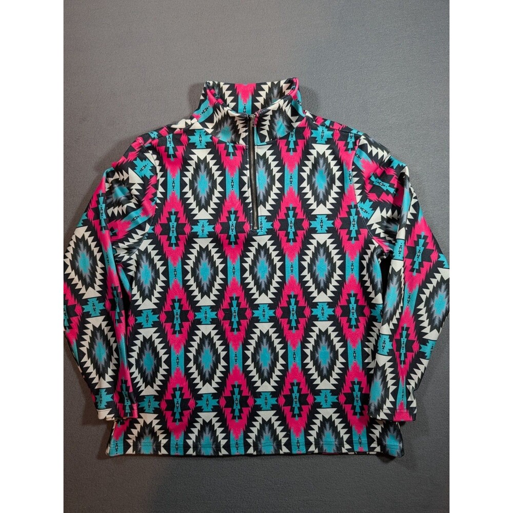 Sterling Kreek Women’s M Aztec Southwestern Quarter Zip Pullover Pink Turquoise